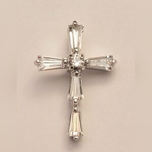 Beautiful Silver Baguette Crystals Cross Pendant